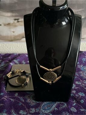 Black and Gold Statement Necklace and Bracelet Set